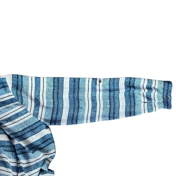 Zac & Rachel Blue Stripe Geometric Long sleeve Blouse Tulip Hem Sz M - Picture 9 of 13
